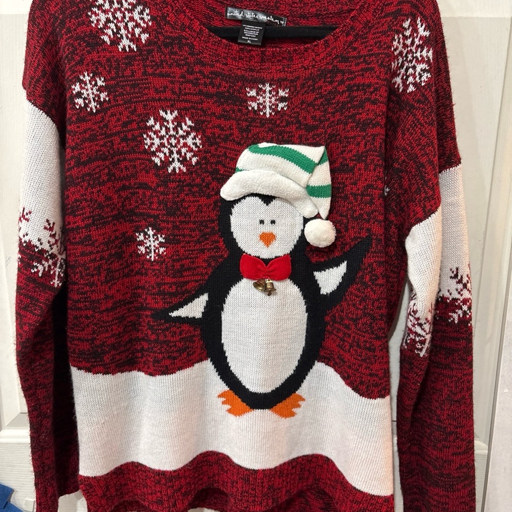 Penguin Christmas Sweater - Red and White